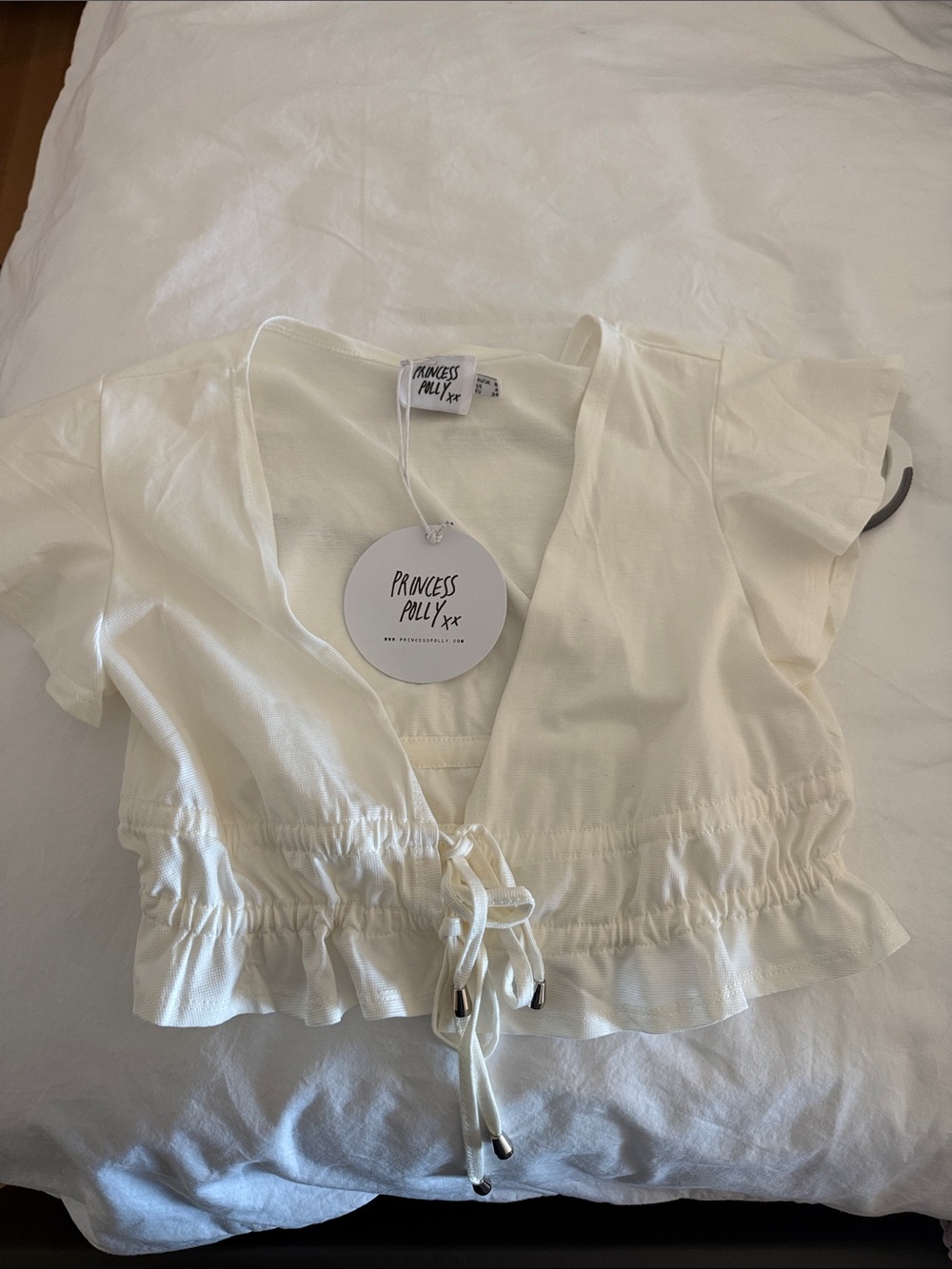 Princess Polly Cream Tie-Front Ruffle Crop Top